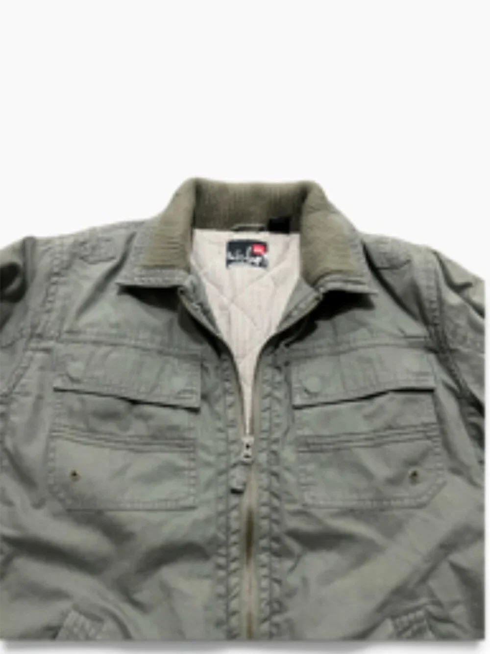 QuickSilver Bomber Jacket Boys Large (16-18) Vintage Army Green Canvas Utility